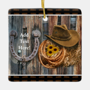Western Horseshoe Cowboy Hat Lasso Julgransprydnad Keramik