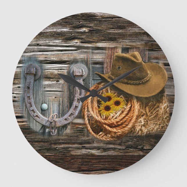 Western Horseshoe Cowboy Hat Lasso Stor Klocka (Framsida)