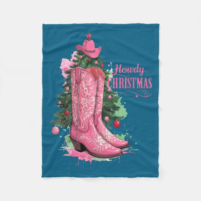 Western , Howdy Christmas And Tree, Nk Cowboy Boot Fleecefilt (Framsidan)