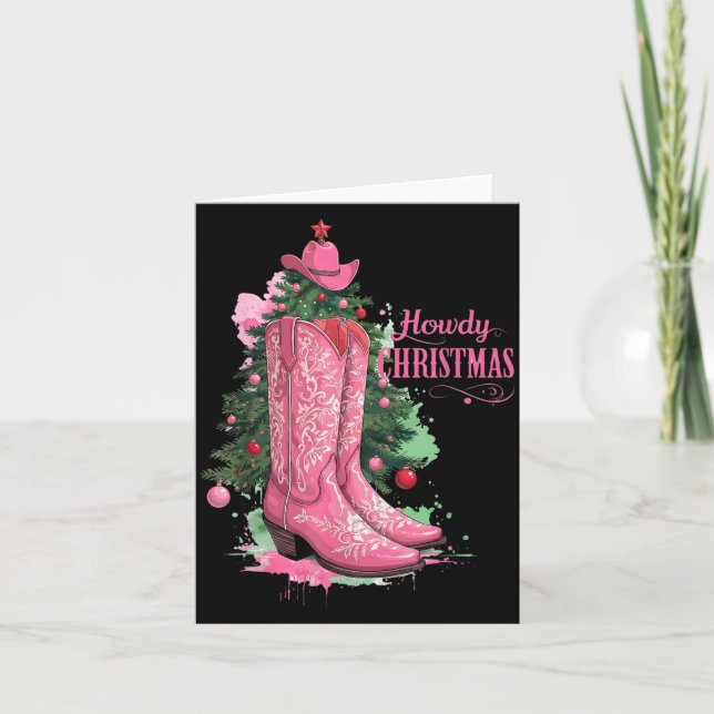 Western , Howdy Christmas And Tree, Nk Cowboy Boot Kort (Framsida)