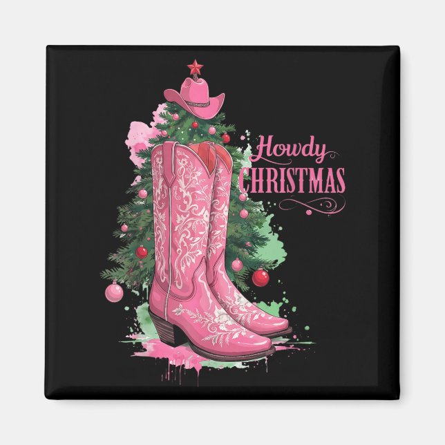 Western , Howdy Christmas And Tree, Nk Cowboy Boot Magnet (Framsidan)