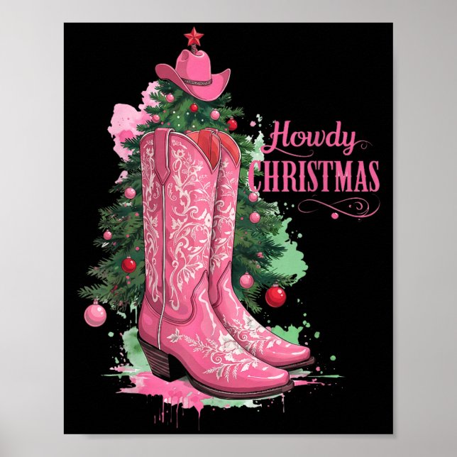 Western , Howdy Christmas And Tree, Nk Cowboy Boot Poster (Framsidan)