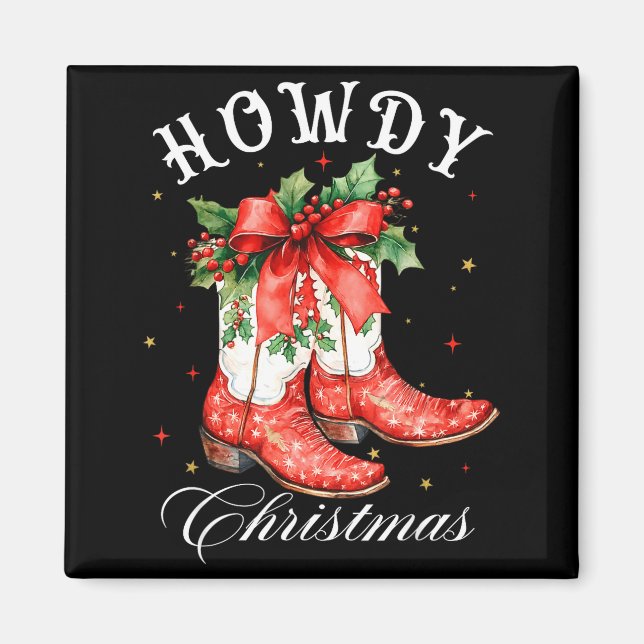 Western Howdy Christmas Cowgirl Boot Coquette Bow  Magnet (Framsidan)