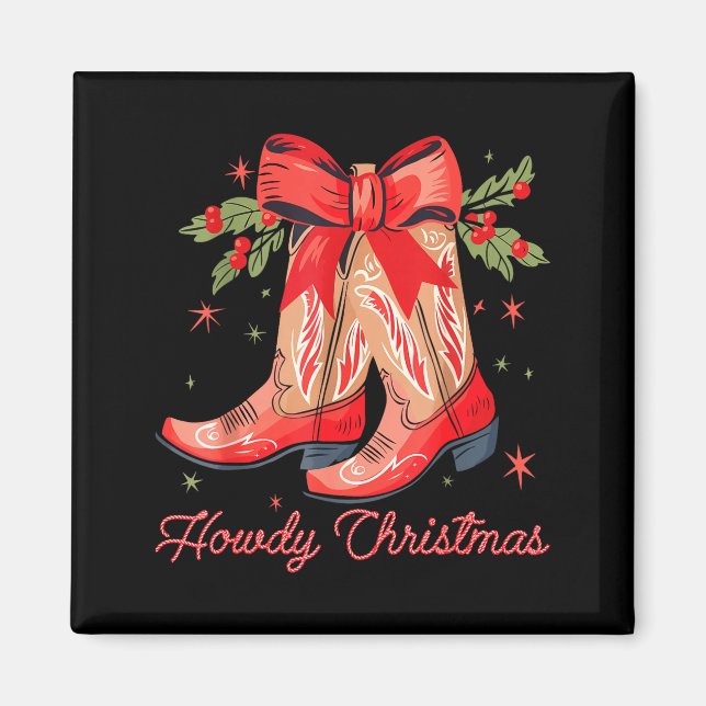 Western Howdy Christmas Cowgirl Boot Coquette Bow  Magnet (Framsidan)