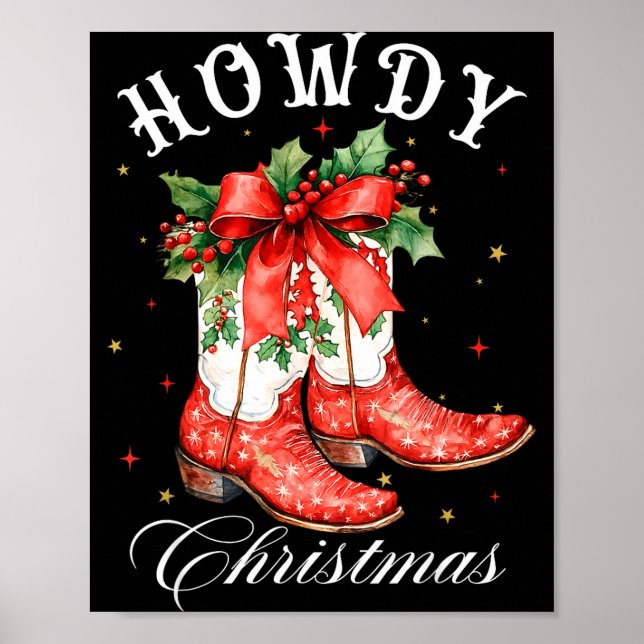Western Howdy Christmas Cowgirl Boot Coquette Bow  Poster (Framsidan)