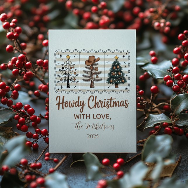 Western Howdy Cowboy Christmas Julkort (Skapare uppladdad)