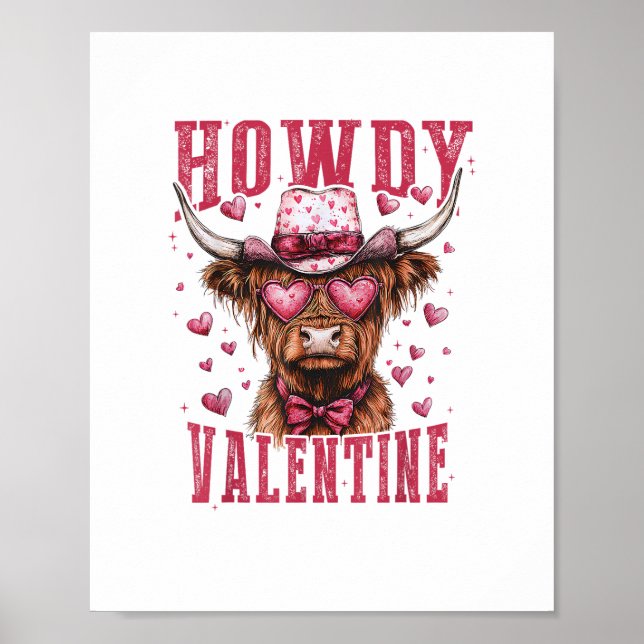 Western Howdy Highland Cow Valentines day Highland Poster (Framsidan)