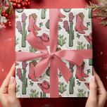 Western Howdy-julafton Presentpapper<br><div class="desc">Den här roligten och den festliga Westerna Howdy-julafton Cowgirl-flickan som omsluter pappra illustrationer av Julafton cowgirl-skor,  hattar,  halvor,  cacti,  hollybär och stjärnor. Allt mot en elegant elfenbensbakgrund.</div>