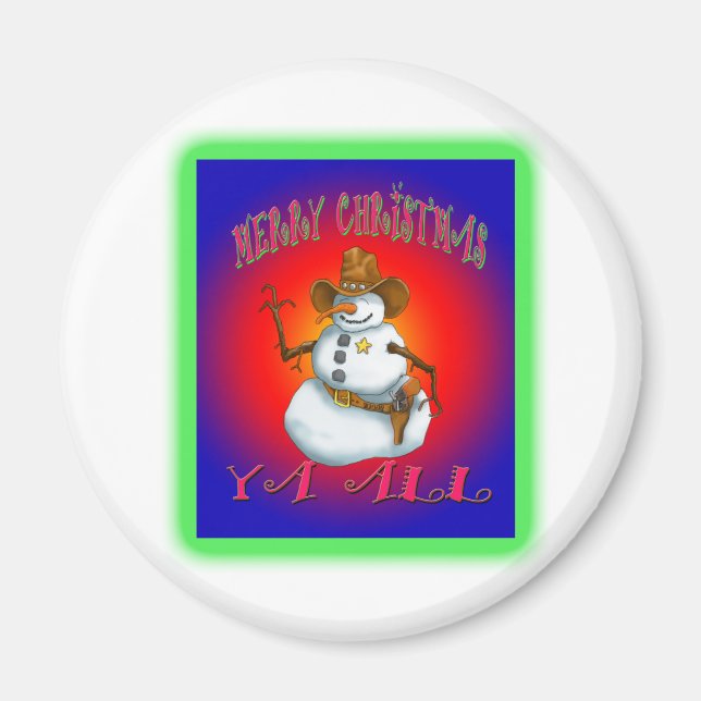 Western Howdy med färgstark Snögubbe-design Magnet (Framsidan)