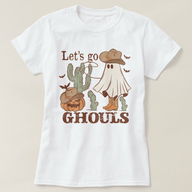 Western Howdy Pumpkin Ghost Cowboys Låt oss Go Gho T Shirt (Design framsida)