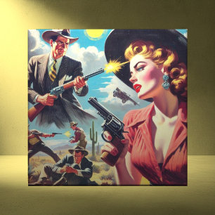 Western illustration av vintage Pulp Kakelplatta