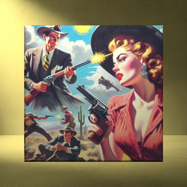 Western illustration av vintage Pulp Kakelplatta (Skapare uppladdad)