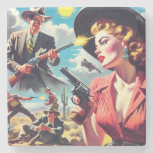 Western illustration av vintage Pulp Stenunderlägg