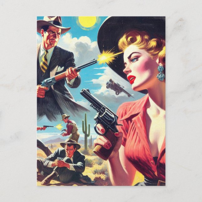 Western illustration av vintage Pulp Vykort (Framsida)