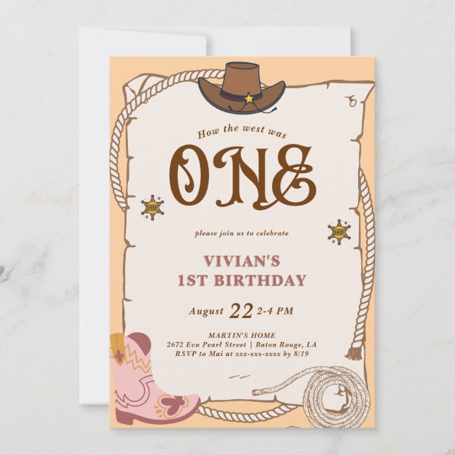 Western inbjudan till Cowgirl First Rodeo Birthday (Framsida)
