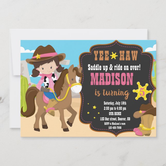 Western inbjudan till Cowgirl-födelsedag (Framsida)