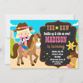 Western inbjudan till Cowgirl-födelsedag