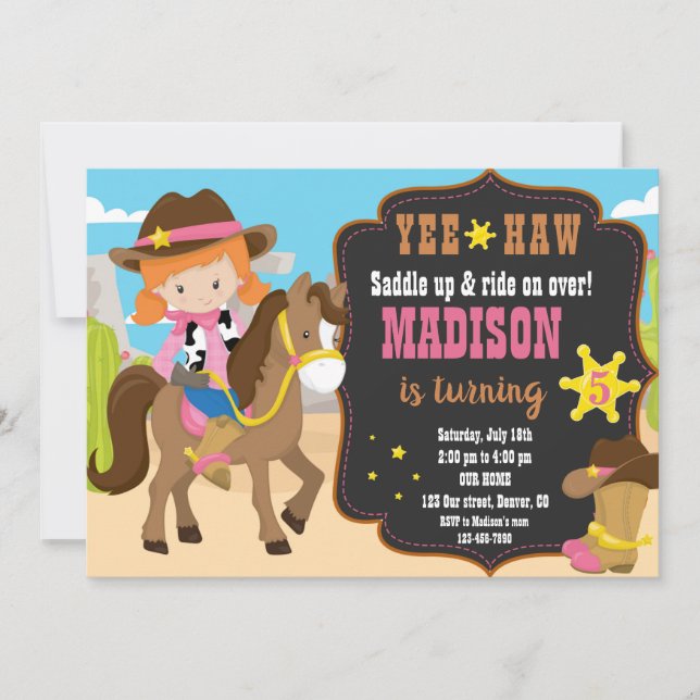 Western inbjudan till Cowgirl-födelsedag (Framsida)