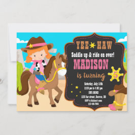 Western inbjudan till Cowgirl-födelsedag