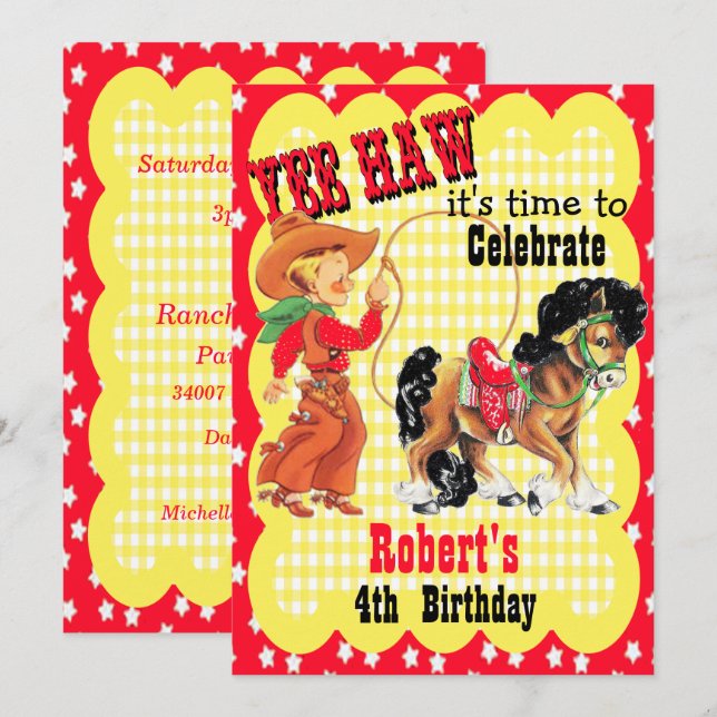 Western inbjudan till Födelsedagsfest av koppar oc (Fram/baksida)