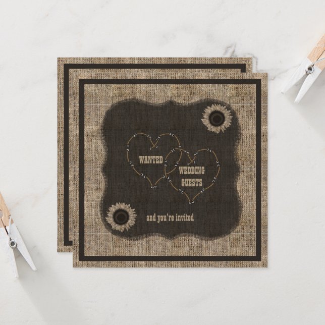 Western inbjudan till Land Burlap-bröllop (Fram/Back In Situ)