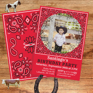 Western inbjudan till Red Bandana Photo Birthday