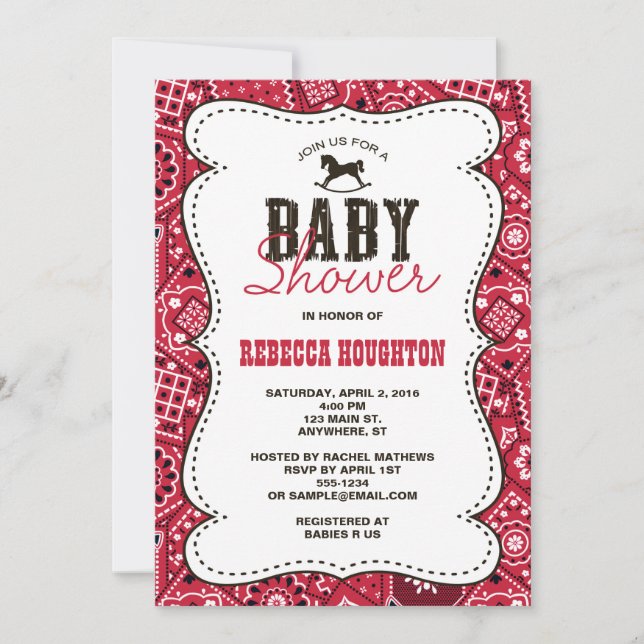 Western inbjudan till Red Bandanna Baby Shower (Framsida)