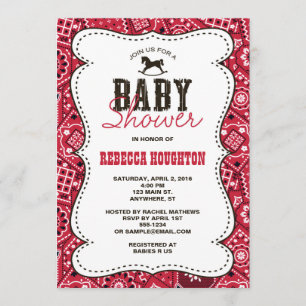 Western inbjudan till Red Bandanna Baby Shower
