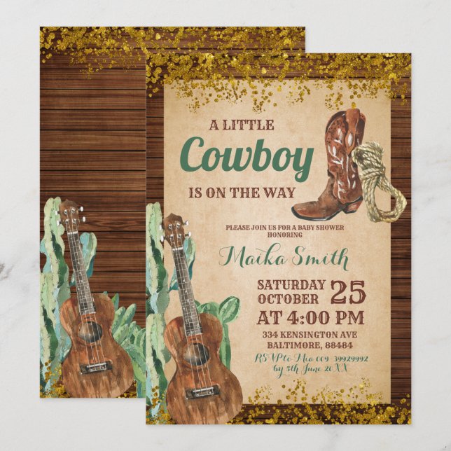 Western inbjudan till Rodeo Baby Shower (Fram/baksida)