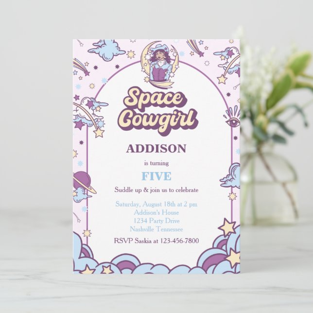 Western inbjudan till Space Cowgirl på födelsedaga (Stående Fram)