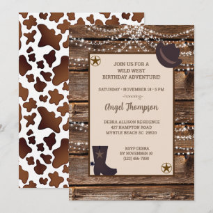 Western inbjudan till Wood Ljus Cowgirl Birthday B