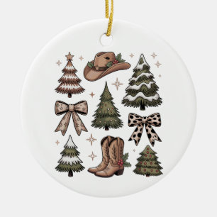 Western jul Coquette Bow Cowboy Cowgirl stövel Julgransprydnad Keramik
