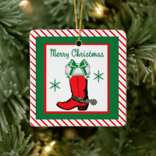 Western jul Cowboy Boot Julgransprydnad Keramik