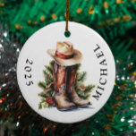 Western jul Cowboy Boots Hat Namn Julgransprydnad Keramik<br><div class="desc">Den här designen kan vara personlig om du väljer Redigera design. Du kan också överföra till andra objekt. Kontakta mig på colorflowcreations@gmail.com eller använda alternativet chatta överst på sidan om du vill ha den här designen på en annan produkt eller behöver hjälp med den här designen. Se mer av mina...</div>