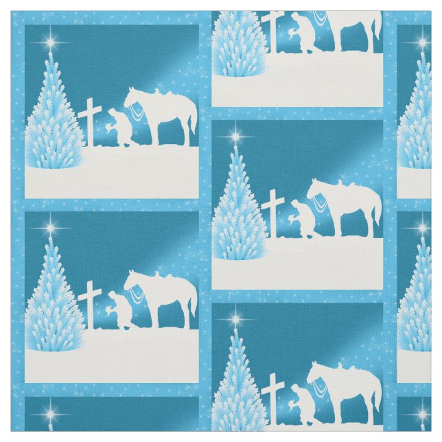 Western Jul Cowboy Praying Fabric Tyg (Provkarta)