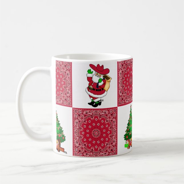 Western Jul Cowboy Santa Bandana Check Kaffemugg (Vänster)