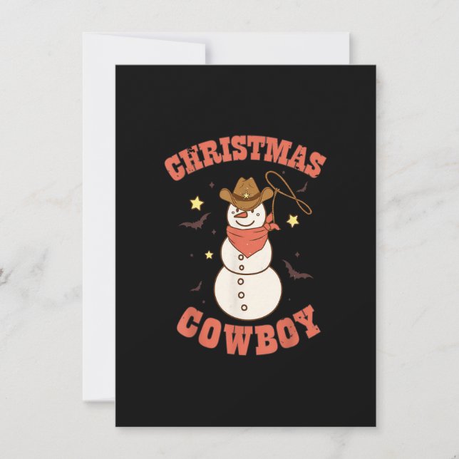 Western jul Cowboy Snögubbe God jul Groovy Inbjudningar (Framsida)