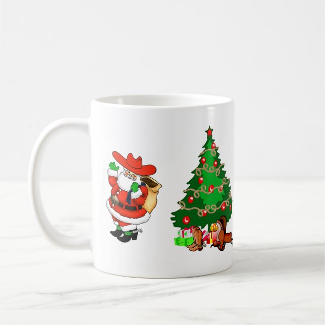 Western jul cowboy tomte och träd kaffemugg (Vänster)
