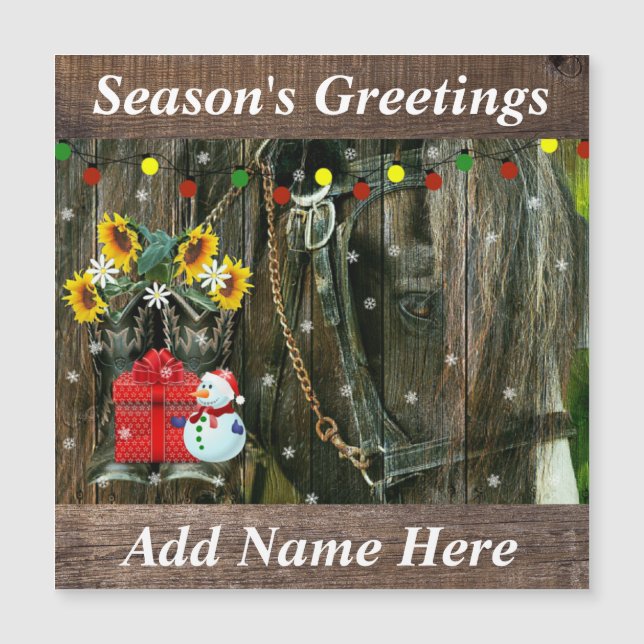 Western jul Frostift Snögubbe och häst (Framsida)