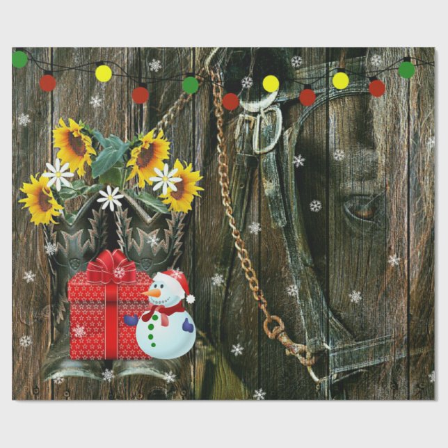 Western jul Frostift Snögubbe och häst Presentpapper (Platt)