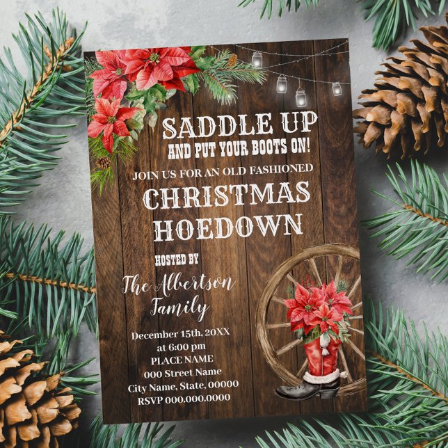 Western jul Land Boots Poinsettia Party Inbjudningar (Skapare uppladdad)