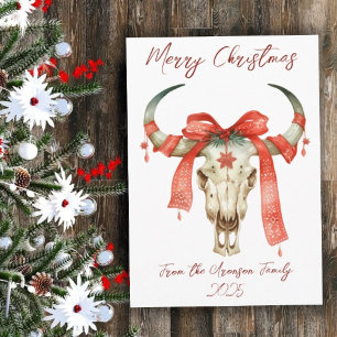 Western Jul Red Ribbon Cattle Skull Helgdag Kort