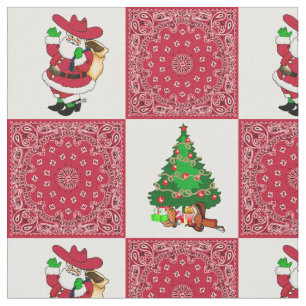 Western julCowboy Santa och röd Bandana Tyg
