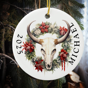 Western julklapp, verullmonogram julgransprydnad keramik