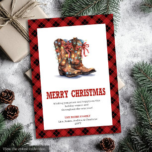 Western julkort röd buffelrutig tartan