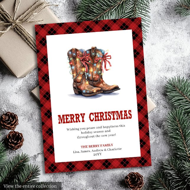 Western julkort röd buffelrutig tartan (Western Christmas card red buffalo plaid tartan

)