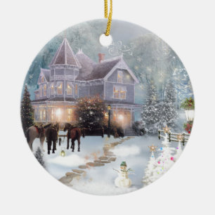 Western julstuga julgransprydnad keramik