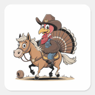 Western kokt Turkiet Thanksgiving Cowboy Cowgirl Fyrkantigt Klistermärke