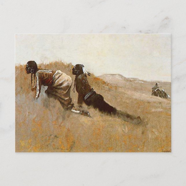 Western konst "Indian Scouts Watching Custer" Vykort (Framsida)