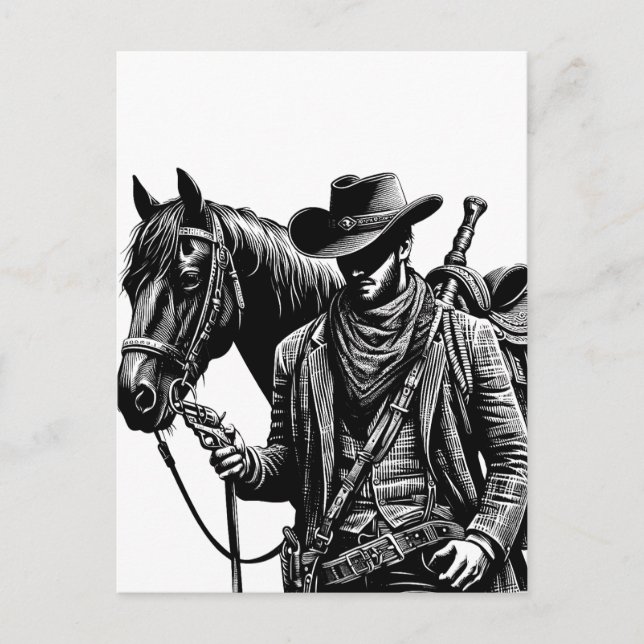 Western konst med hästillustration vykort (Framsida)